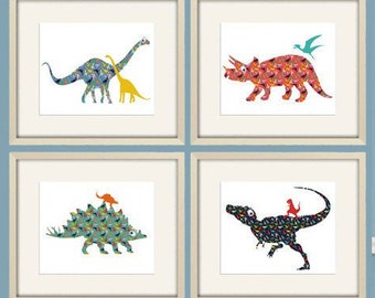 Colorful dinosaur nursery prints for Toddler boys room decor. Unique dinosaurs prints for boys bedroom wall art and nursery wall decor.