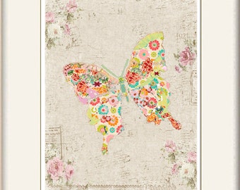 Shabby Chic Butterfly Print - Abstract Cottage Decor for Baby Girl Nursery - Mothers Day Gift