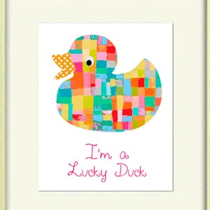 Lucky Duck Kids Bathroom Wall Art Print - Colorful Baby Room Decor