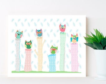 Woodland Owl Nursery Wall Art - Baby Girl Room Decor - Cute Owl Print - Woodland Nursery Art