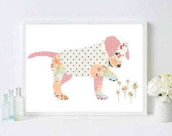 Pink Puppy Dog Print: Animal Nursery Wall Art