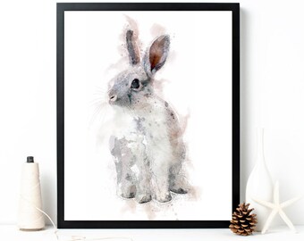 Woodland Watercolor Bunny Rabbit Print - Nursery Decor for Forest  Animal Lovers