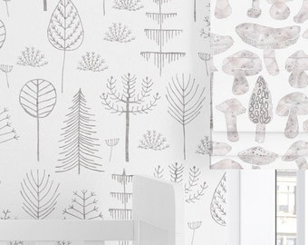 Gender neutral Watercolor Woodland trees wallpaper. Feature wall Peel and stick Wallpaper. Removable wall paper. Forest Nursery wallpaper