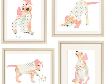 Print Set of Four Puppy Dog Nursery Art Prints: Colorful Children's Wall Decor