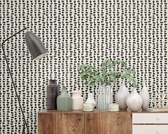 Scandi Stripe Minimal Removable Peel and Stick Wallpaper - Beige and Black Neutral Wall Mural