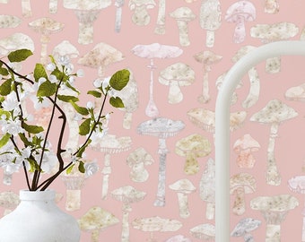 Peel and Stick Pink Mushroom Wallpaper - Removable Wall Decor for Girls Bedroom