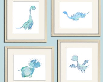 Baby dinosaur prints. Dinosaur wall art. Blue nursery art print set. Baby boy nursery decor. Toddler boys room dinosaur art. Baby boy art.