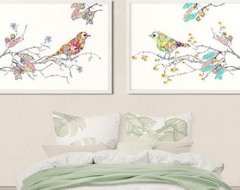 Love Birds Nursery Art Prints: Abstract Tree, Set of 2