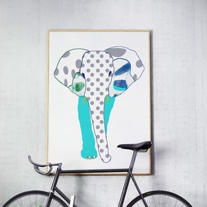 Blue Elephant Safari Print: Modern Nursery Wall Art