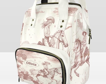 Sac à dos à langer personnalisé pour bébé fille - Cadeau de naissance sur le thème western - Sac pour bébé pour la chambre de jeune maman