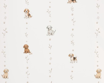 Cute Puppy Dog Wallpaper For Baby Nursery, Girls Room  or Boys Bedroom - Removable Peel And Stick Dog Wall Decor for Kids And Dog Lovers