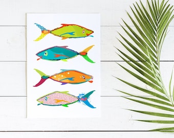 Tropical Fish Print: Coastal Kids Bathroom Wall Art