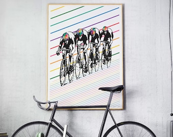 Modern Abstract Bicycle Art Print - Colorful Minimalist Cycling Gift for Boys - Large Wall Decor
