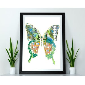 Abstract Green Blue Butterfly Botanical Print for Home Decor - Wall Art for Bedroom or Living Room - Butterflies Artwork
