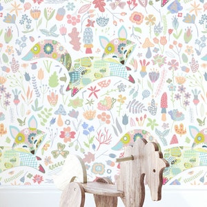 Fox Wallpaper: Floral Woodland Nursery Decor, Peel and Stick