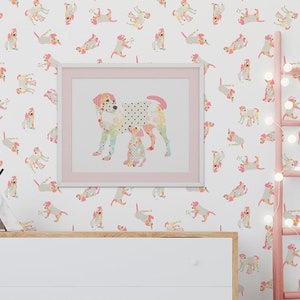 Modern Pink Shabby Chic Dog Nursery Wallpaper - Cute and Stylish Decor for Your Babys Room - Canine Vibes