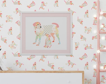 Pink Dog Nursery Wallpaper – Modern Shabby Chic Canine Decor