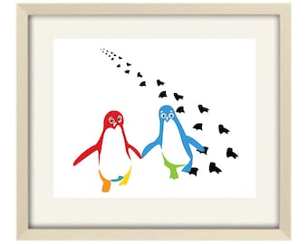 Colorful Penguin Print: Modern Nursery Wall Art, Kids Bathroom Decor