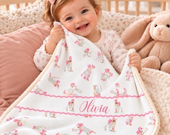 Baby Blanket Personalized Dog Lover Gift Blanket With Name Custom Lovey Security Blanket For Toddler Girl