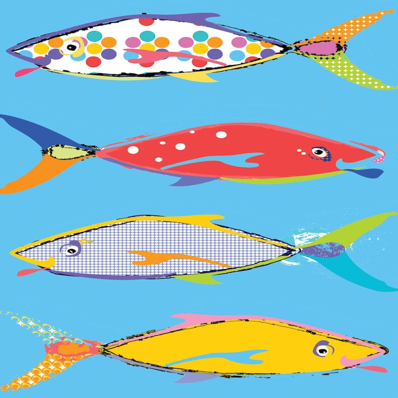 Fish Wall Art Blue Bathroom Decor Kids Bathroom Art Fish Etsy