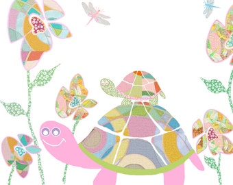 Floral Turtle Nursery Art Print  Modern Girls Room Decor for Baby or Toddler Bedroom  Unique and Abstract  Girls Wall Decoration