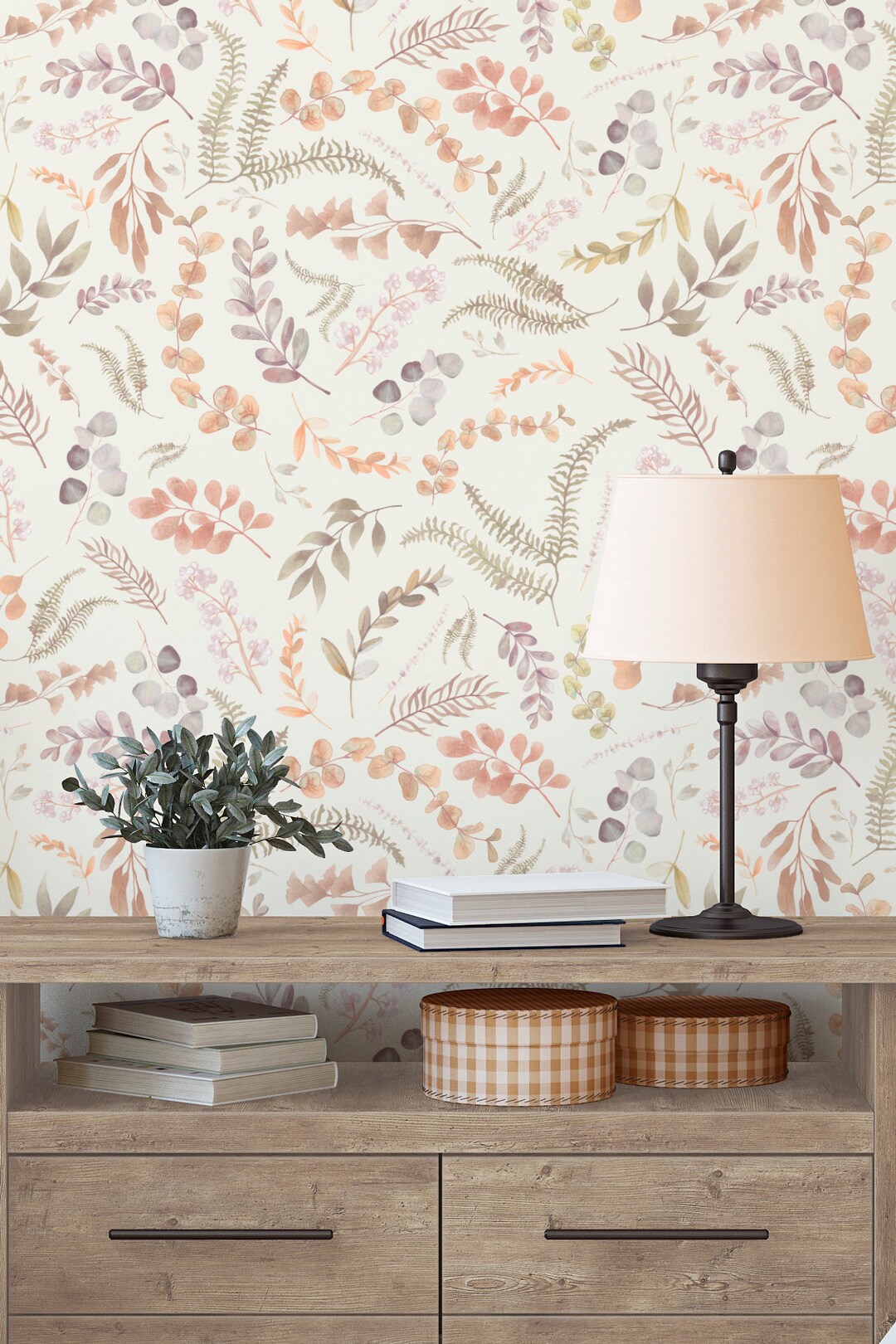 Boho Floral Nursery Apricot Peach Watercolor Wallpaper for Girls