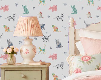 Peel And Stick Wallpaper Cat Floral Shabby Chic Girls Bedroom Wall Decor For Daughter Decor Makeover Gift