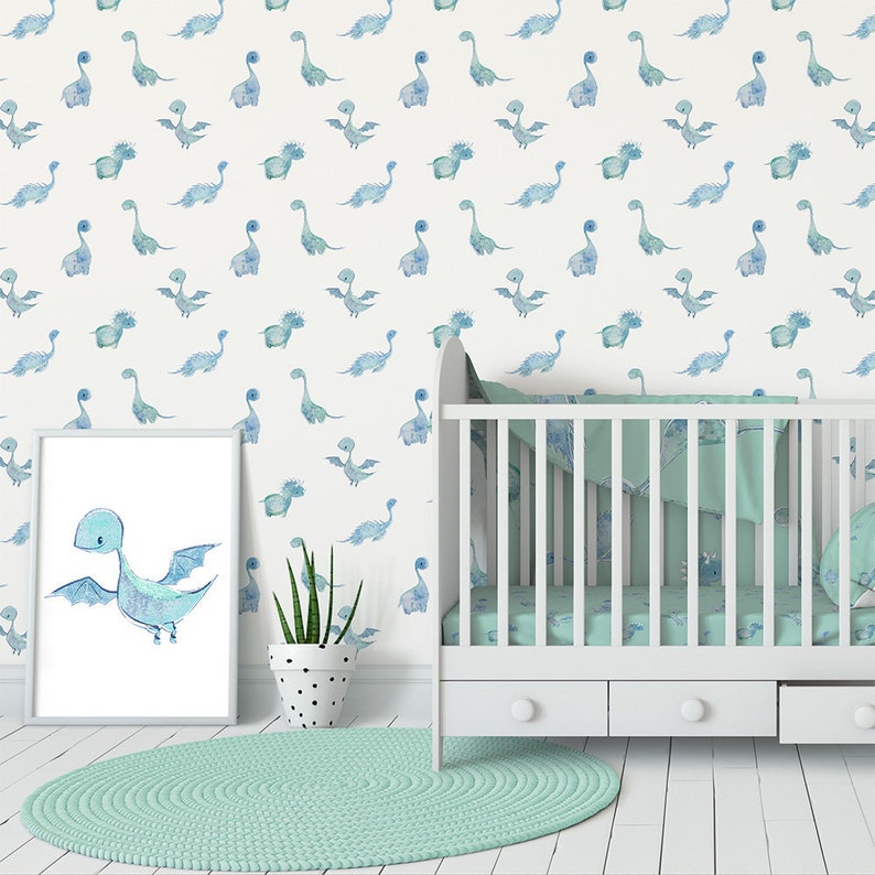 Baby boy Nursery wallpaper. Dinosaur wallpaper wall decor. Etsy
