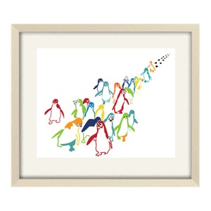 Penguin Bathroom Art - Colorful Nursery Decor - Modern Abstract Wall Print