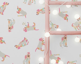 Pink Dog Nursery Wallpaper – Modern Shabby Chic Canine Decor