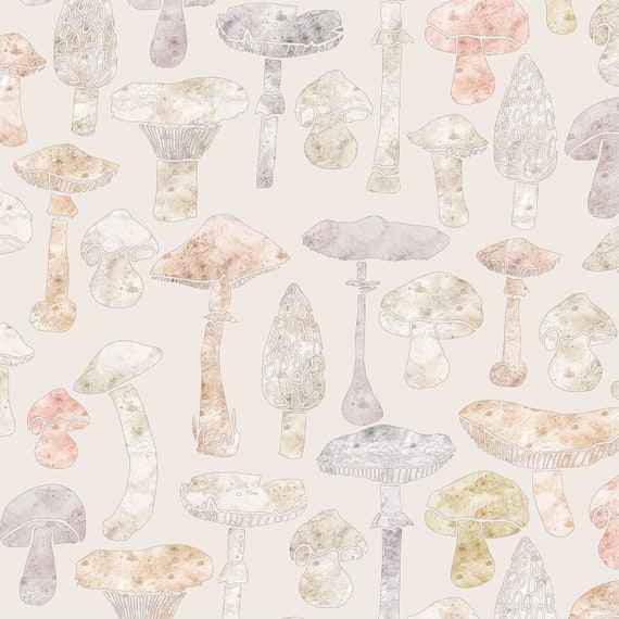 Neutral Woodland Wallpaper Mushroom Forest, Cream Beige Watercolor Custom  Printed Removable Self Adhesive Nursery Decor Wall Paper Roll. 