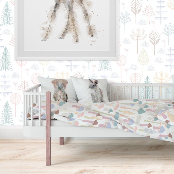 Woodland Trees Wallpaper For Girls Bedroom Feature Wall Peel And Stick Wallpaper Roll Removable Wall Paper Forest Nursery Wallpaper
