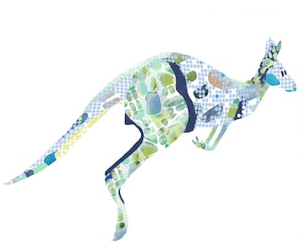 Kangaroo Art Print - Australian Animal Nursery Decor for Boys - Abstract Wall Art