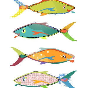 Fish Bathroom wall decor. Canvas or print Coastal art. tropical fish print. Kids bathroom decor. Beach house wall art. Abstract beach art. image 3