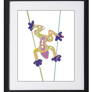 Colorful contemporary gekko wall art print for fun kids bathroom wall decor