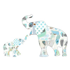 Elephant Nursery Art Print: Grey Blue Baby Boy Room Decor