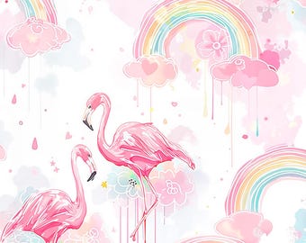 Pink Rainbow Wallpaper With Flamingos: Peel and Stick Girls Room Wall Decor