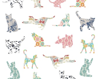 Floral Cat Wallpaper Cut Outs | Peel and Stick Wall Stickers