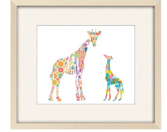 Colorful Giraffe Art Print: Abstract Safari Nursery Decor