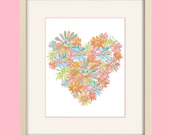 Floral Heart Art Print: Whimsical Nursery Wall Decor