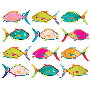 Tropical Fish Kids Bathroom Wall Decor - Colorful Abstract Wall Art Print