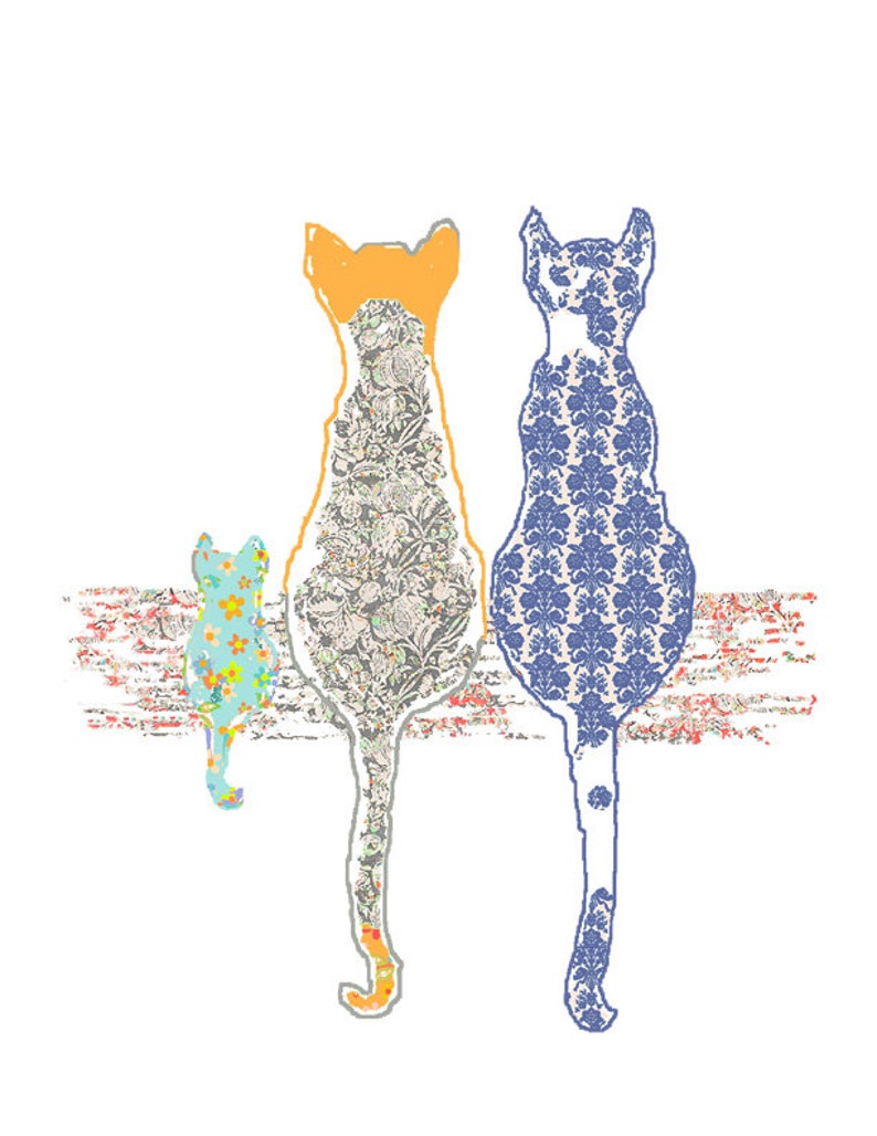 Cat Art Set of 4 Cat Prints Cat Wall Art Cat Nursery Wall Etsy
