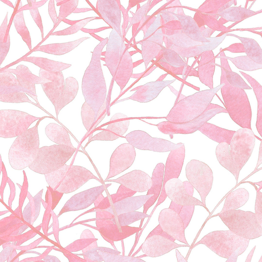 Soft Pink Wallpaper Watercolor Leaves. Peel and Stick Wallpaper