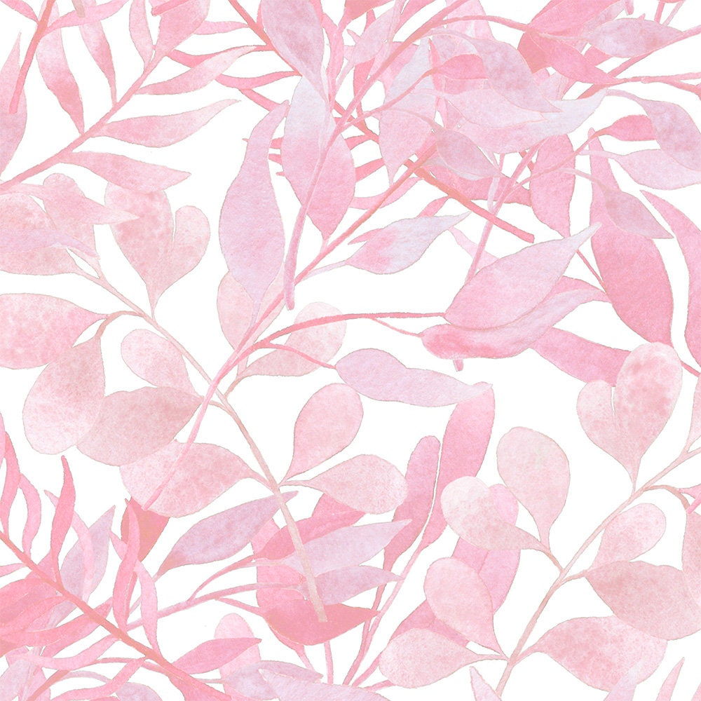 Soft Pink Wallpaper Watercolor Leaves. Peel and Stick Wallpaper Roll.  Bathroom Wallpaper. Removable Wall Paper. Tropical Nursery Wallpaper. 