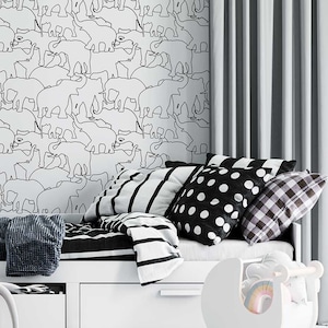 Elephant Wallpaper Black and White Modern Kids Wallpaper Peel And Stick Animal Bedroom Wall Decor Toddler Boys Room Wallpaper Fun Children