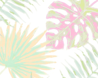 Pink and Green Palm Leaf Wallpaper: Tropical Peel and Stick Decor