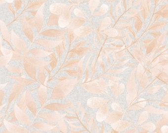 Watercolor Woodland Leaves Removable Wallpaper - Gender Neutral Gray and Beige Peel  Stick Design for Nursery or Bedroom