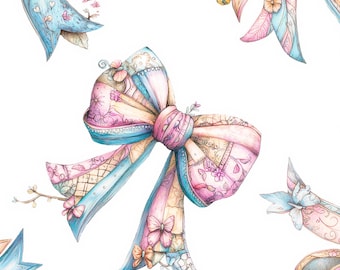 Pink Bow Wallpaper – Vintage Coquette Sketch, Kids Nursery (Peel and Stick)