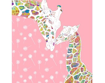 Pink Giraffe Nursery Wall Art - Girl Safari Animal Print - Jungle Decor for Girls Bedroom