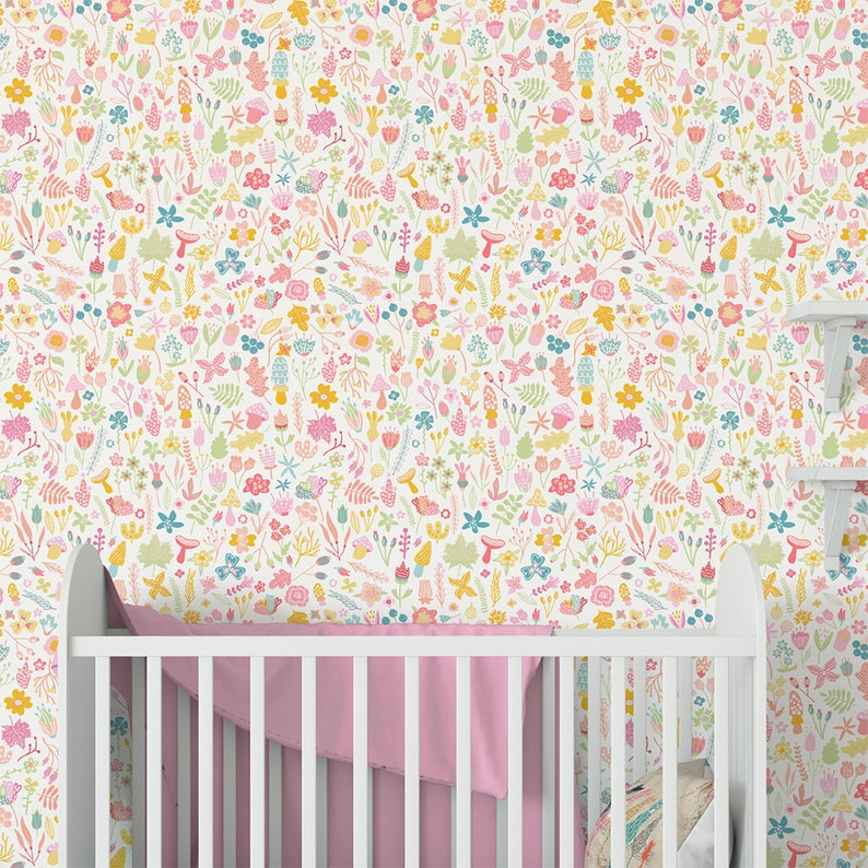 Floral Wallpaper Nursery Decor. Removable Wall Paper. Girl Etsy
